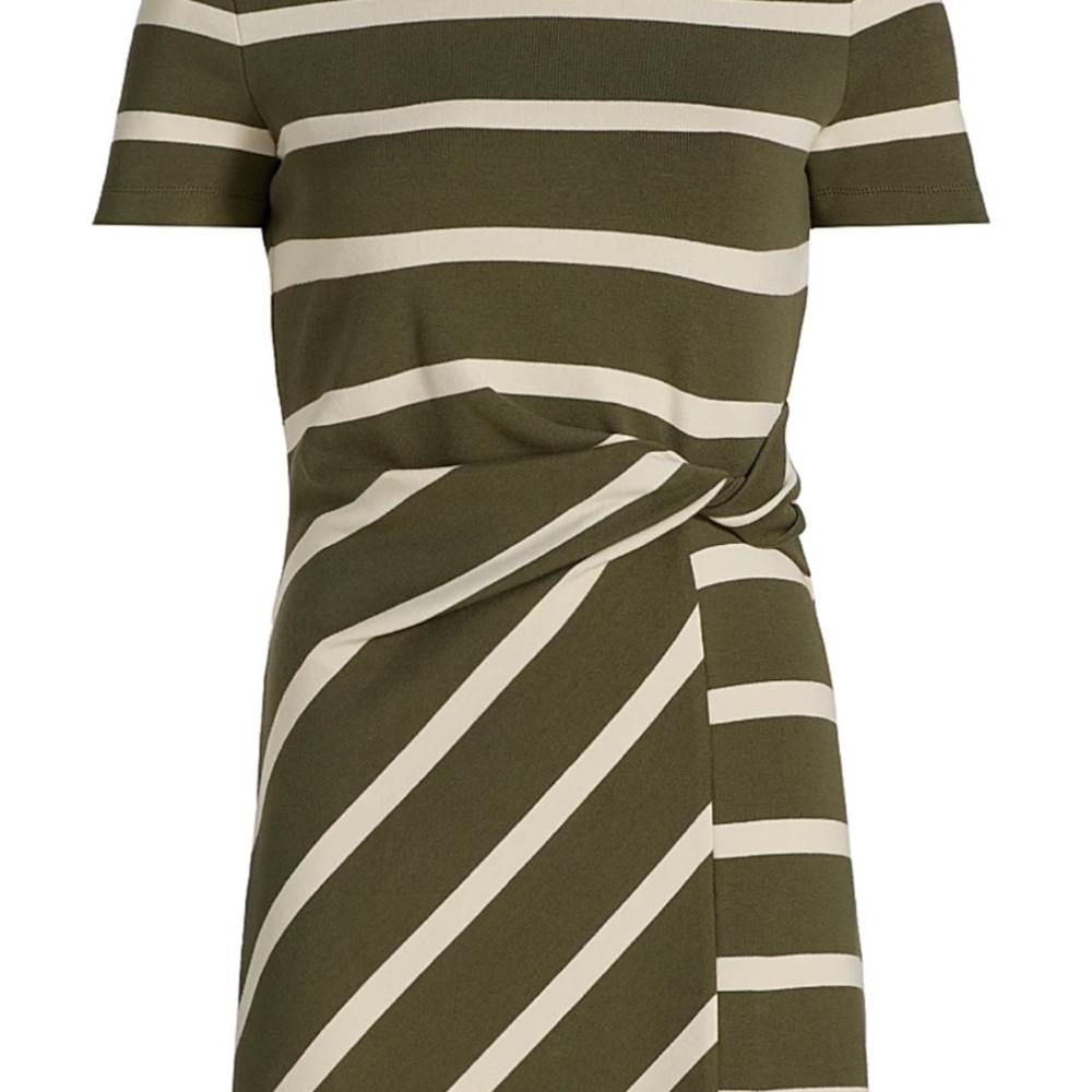 Tanya Taylor Olive and Cream Striped Cody Mini Dress